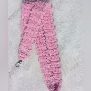 Pink plush n soft hand crocheted lanyard